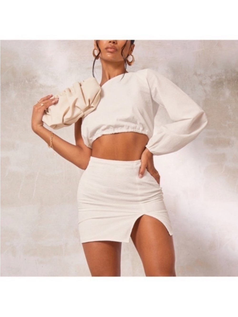 Pretty Little Thing White Mini Skirt Set